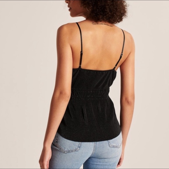 NWT Abercrombie & Fitch Black Satin Pleated Tie Front Cami | Size S - Picture 7 of 15
